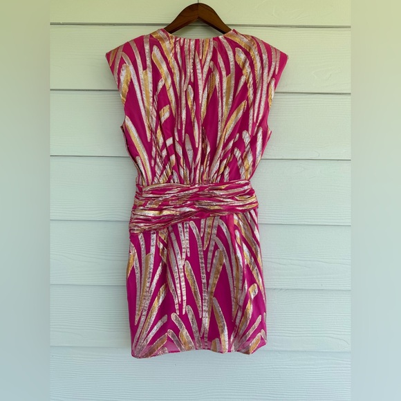 Ramy Brook Reina Dress Pink Gold Metallic V-Neck Sleeveless Mini Size 2 NWT - Picture 11 of 12